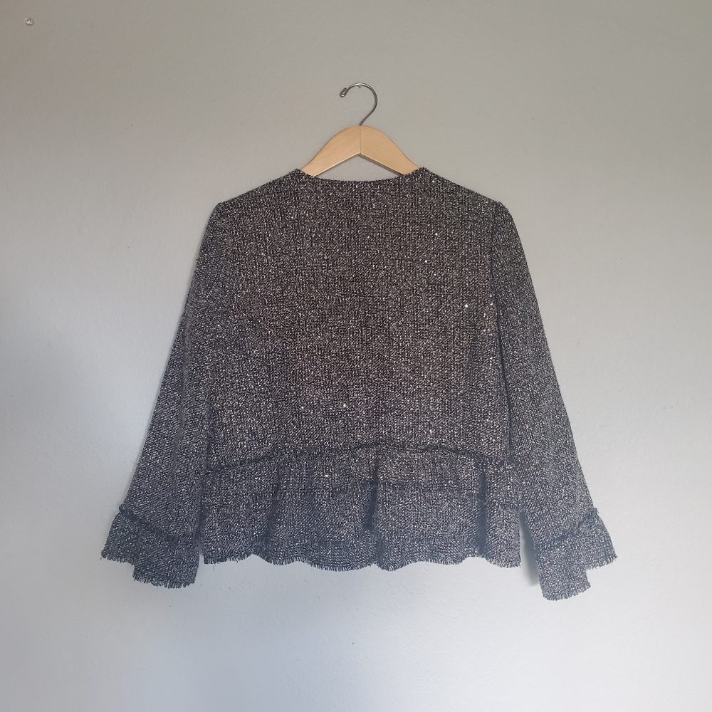 Halogen Ruffle Detail Tweed Jacket size Petite Large - Picture 8 of 13